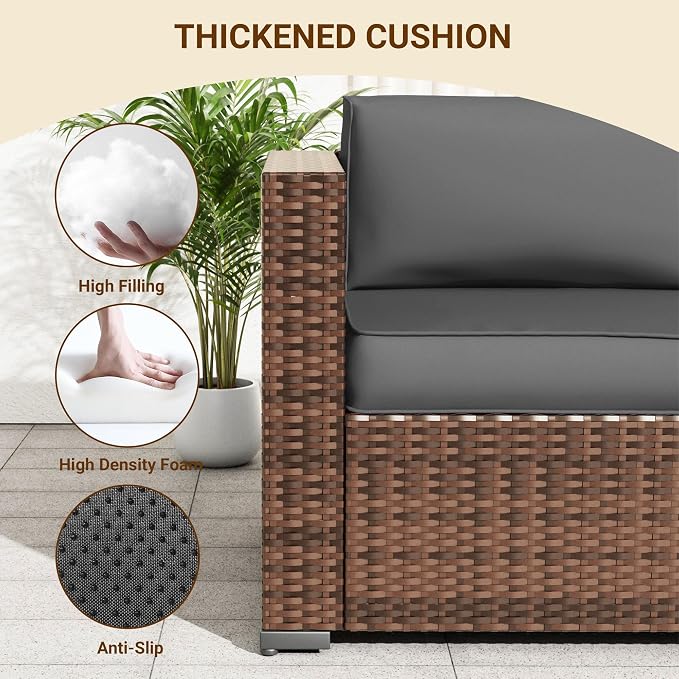 Patio Furniture Set, Modular 7-Piece Patio Conversation Sets with Coffee Table, All-Weather Wicker Outdoor Sectional for Backyard and Balcony, Grey (Waterproof Covers Included)