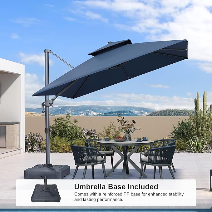 PURPLE LEAF 10 FT Cantilever Patio Umbrella Outdoor Umbrella with 220lbs Base Large Square Windproof Offset Umbrella for Pool Deck Garden, Ocean Slate