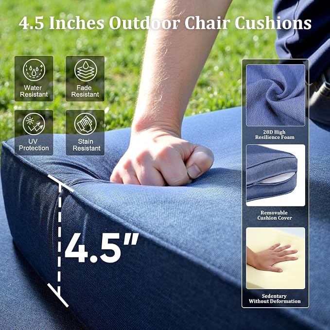 3 Pieces Patio Sofa Set with Metal Arm, High Back Wicker Sectional Outdoor Sofa with Ottomans, Outdoor Seating Furniture High Back Conversation Set for Balcony Deck Porch Backyard, Grey/Blue