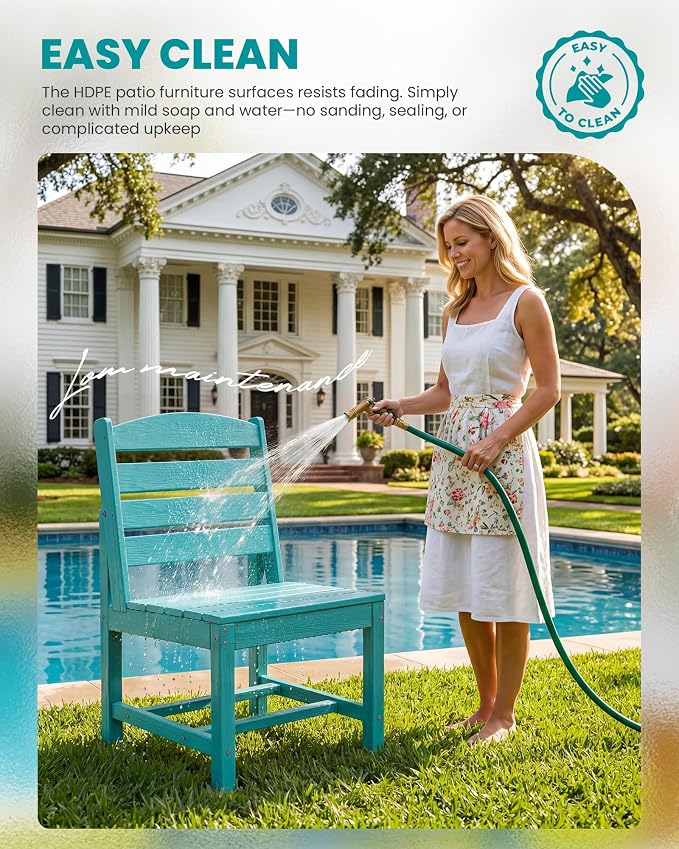 SERWALL All Weather Armless Outdoor Dining Chair Set of 2, Aruba | Armless Dining Chairs built to last with 330 lb capacity. Compact 24.6"Dx19.3"Wx33.6"H. Weatherproof & easy to clean.