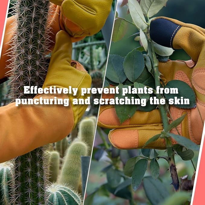 Gardening Gloves for Women Men, Long Thorn Proof Rose Pruning Glove | Womens Long Leather Garden Glove, Heavy Duty Gauntlet, Work Glove for Weeding, Yard Planting, Best Garden Gifts for Gardener