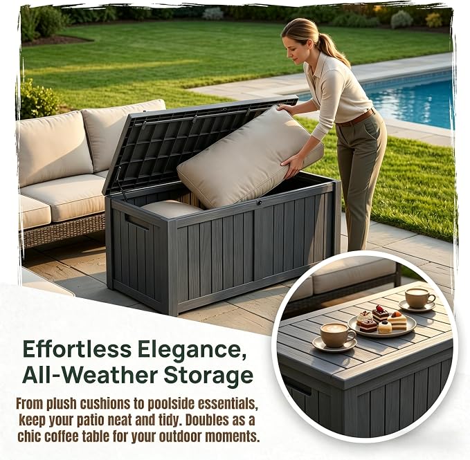 MAKINO 151 Gallon Large Resin Outdoor Storage Box, Waterproof Deck Box, Lockable Deck Container with Reinforced Support, Outdoor Chest for Patio Accessories, Outdoor Cushions, Garden Tools, Black
