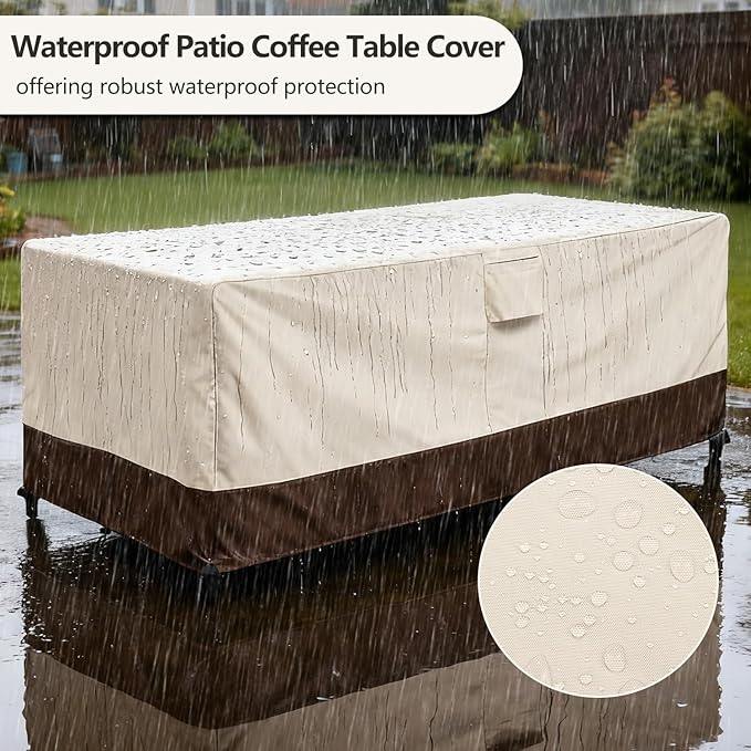 Patio Coffee Table Cover Waterproof, Outdoor Rectangular Side Table Covers, 48W x 28D x 16H Inches Outdoor Patio Furniture Covers, Beige