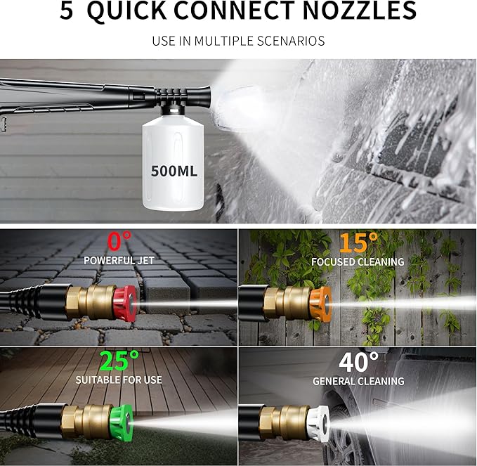 FOTING 2026new Pressure Power Washer 4800PSI with 4 Quick Connect Nozzles,Inlet Hose & Filter, Foam Cannon for Cars/Fences/Driveways/Patios/Home, Yellow
