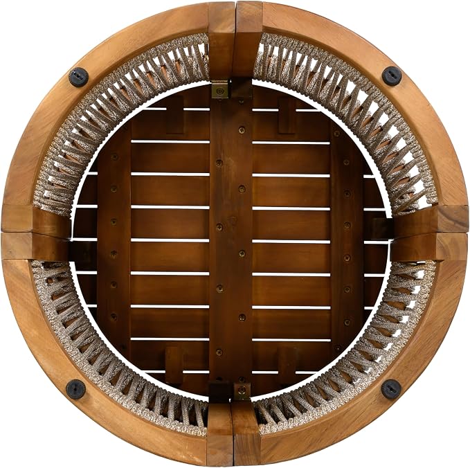 Christopher Knight Home Malphite 3 Pieces Conversation Set, Acacia Wood Chat Set, Round Coffee Table and Woven Rope Accent Chairs, Slat Design Patio Furniture Set for Backyard Garden, Beige + Teak