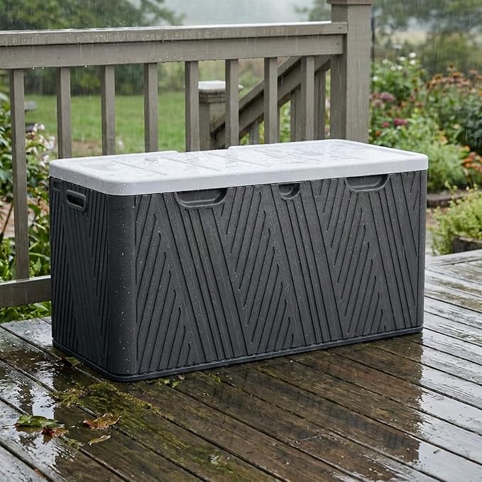 BPS 85 Gallon Resin Deck Box, Outdoor Storage Box Waterproof & Weather-Resistant Lockable, Large Patio Storage Container for Cushions, Garden Tools