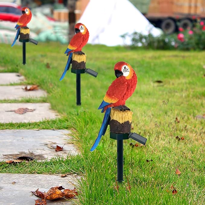 Solar Outdoor Lights Resin Parrot Garden Lights 12 Hrs Long-Lasting Decorative Lights for Yard, Pathways, Landscape Lighting Solar Spot Lights Outdoor Security Lights Garden Statues