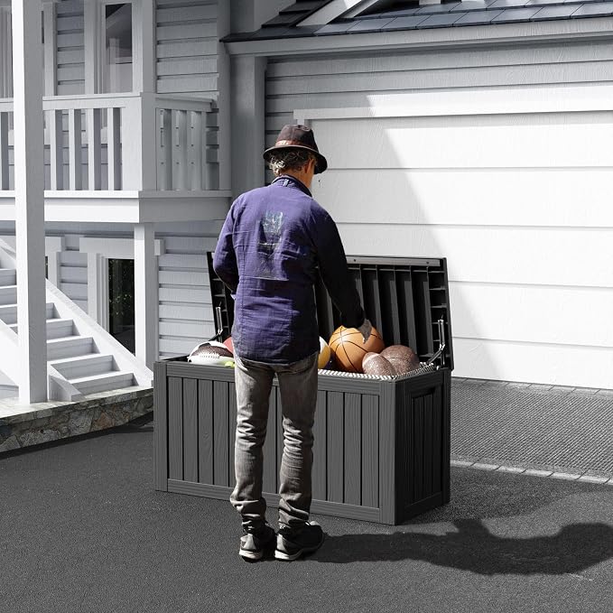 80 Gallon Waterproof Resin Deck Box, UV Resistant Outdoor Storage for Garden, Patio, Porch, Delivery, Black