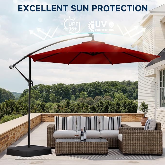 10FT Patio Umbrella with Base Included, Outdoor Offset Cantilever Umbrella, Infinite Tilt, UV Protection for Backyard, Lawn, Garden & Pool