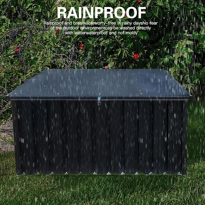 Garvee Outdoor Storage Box, 115 Gallon Waterproof Metal Storage Box, Outdoor Deck Boxes, UV Resistant Patio Storage Box with Lockable Lid for Patio Furniture Cushions, Pillows, Garden Tools, Blank