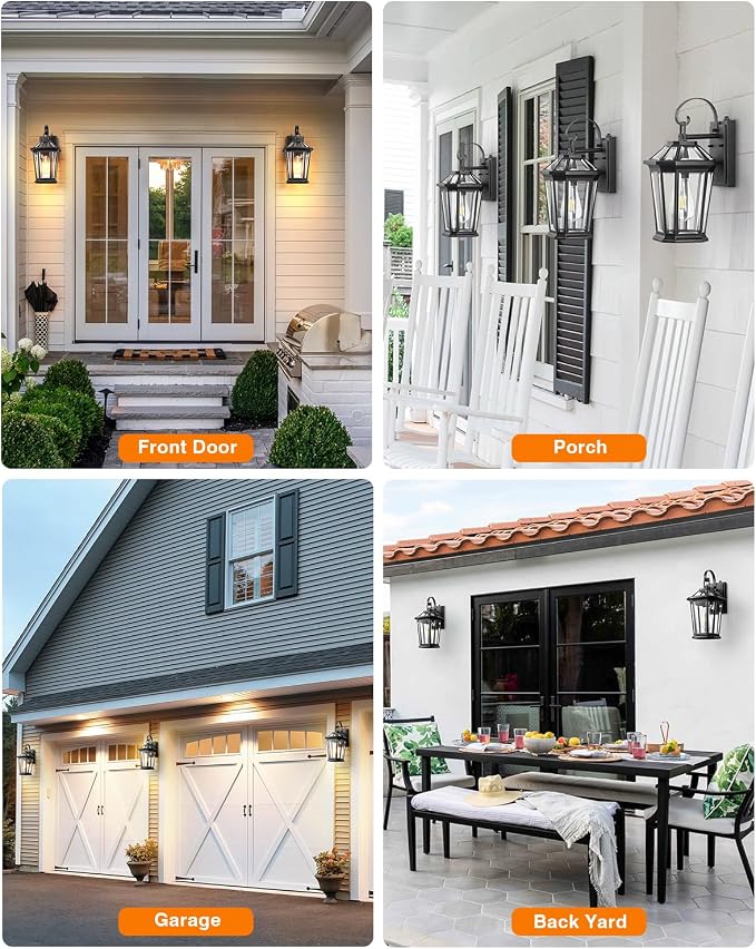 VIANIS Dusk to Dawn Porch Lights Outdoor, Black Outdoor Wall Lantern for House, 100% Anti-Rust Aluminum Outside House Light, Farmhouse Coach Lights for Garage, Front Door, Carriage Lights Exterior