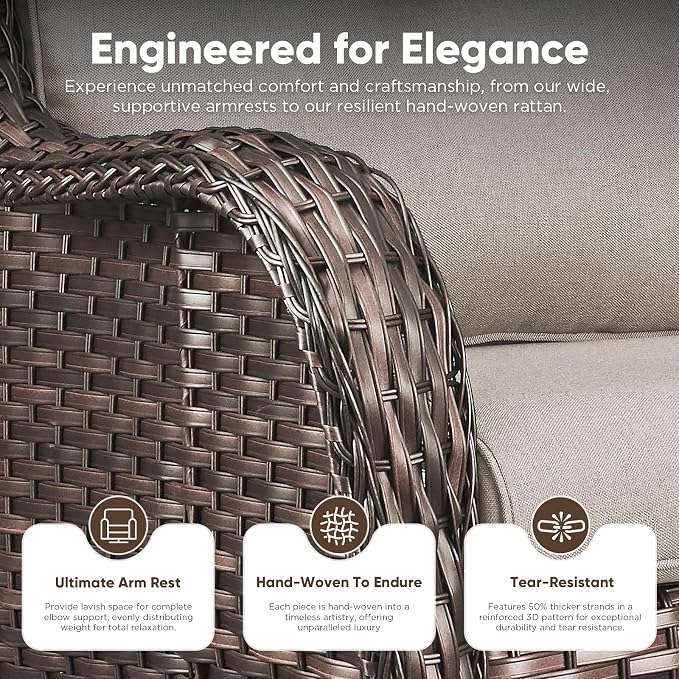 Belord 13 Piece Wicker Patio Furniture Set, Outdoor Swivel Rocker Chairs Set of 4 with Ottomans and Rattan Couch, All Weather Patio Conversation Furniture Set, for Pool,Yard Brown Wicker/Beige
