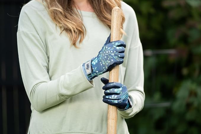 DIGZ Medium Comfort Grip Garden Gloves, Knit Shell, Latex Free, Navy