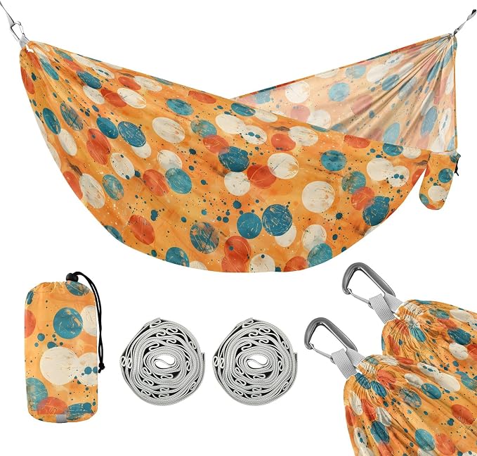 Camping Hammock Outdoor Hammocks for Outside Polka Dot Grunge Orange Beach Trees Portable Lightweight with Pockets Tree Straps Indoor