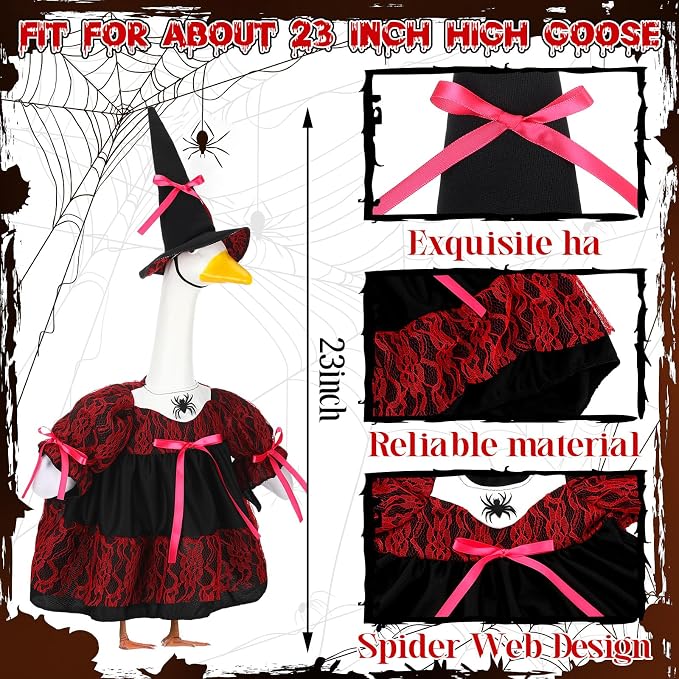 Suzile Wizard Porch Goose Outfit Witch Geese Costume for 23" High Cement or Plastic Goose Clothes for Yard Lawn Outdoor Garden Patio Magical Wizard Party Decoration Concrete Gothic Duck Statue Dress