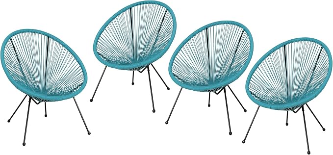 Christopher Knight Home Outdoor Hammock Weave Chair with Steel Frame (Set of 4) - Teal and Black