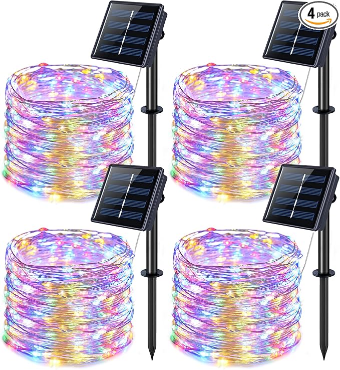 JMEXSUSS 4 Pack Solar Fairy Lights, Each 33ft 100 LED, Multicolored | Outdoor Waterproof, 8 Modes Solar Christmas String Lights for Garden Yard Tree Christmas Decorations