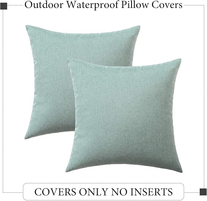 Outdoor Waterproof Throw Pillow Covers Teal 16x16 Set of 2 | Decorative Farmhouse Linen Pillowcases Solid Cushion Cases for Patio Tent Balcony Couch Sofa Living Room