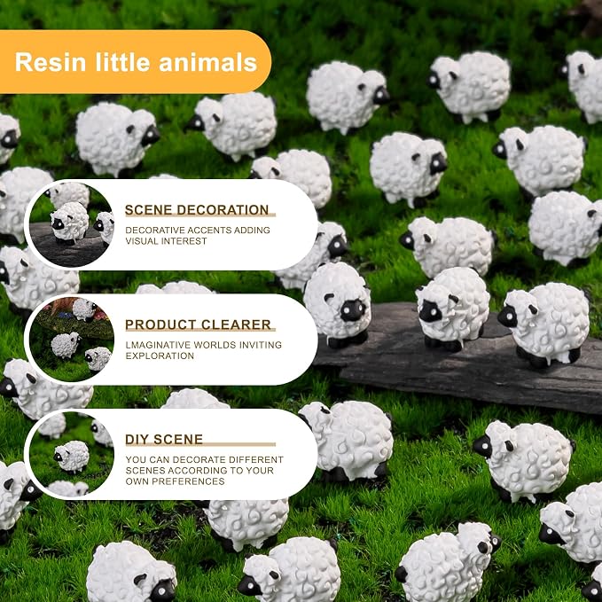 60 pcs Mini Resin Sheep Many Styles Variety Tiny Animals Figures Miniature Little Small Animal Figurines Bulk for Micro Fairy Garden Landscape Accessories Hide Crafts Decor Aquarium