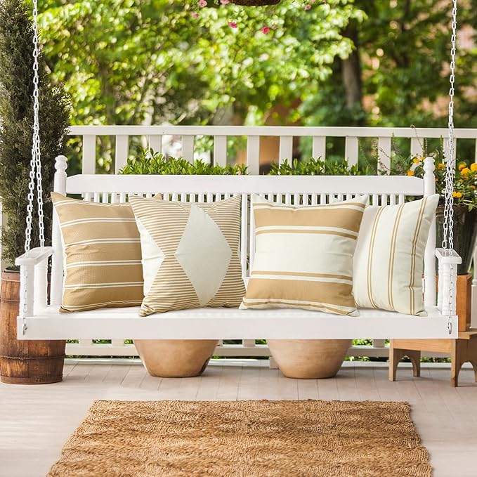 OTOSTAR Pack of 4 Waterproof Throw Pillow Covers 18x18 Inch Geometry Outdoor Decorative Pillow Case Garden Pillow Covers Square Cushion Case Pillows Shell for Patio Furniture Couch Tent (Light Coffee)