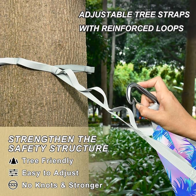 Camping Hammock Outdoor Hammocks for Outside Colorful Plam Trees Beach Trees Portable Lightweight with Pockets Tree Straps Indoor