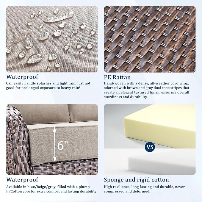 Luxury Swivel Rocker Chairs Set with 6" Thick Cushion 3 piece Wicker Outdoor Swivel Rocker Patio Chair with Side Table High Back Comfortable Outdoor Patio Furniture Set - Brown | Beige
