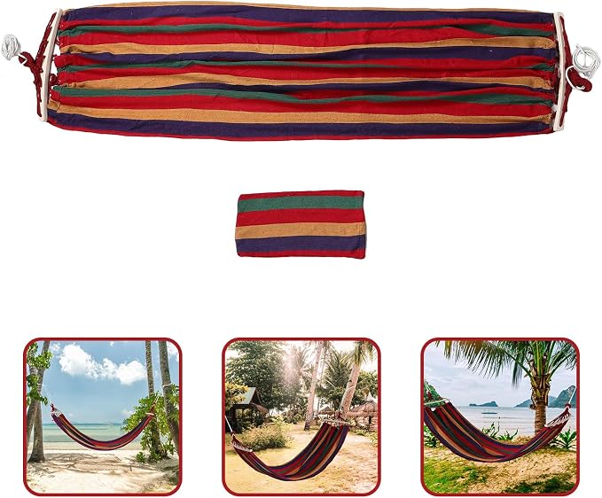 Kisangel Outdoor Camping Hammock with Thickened Canvas and Duckbill Buckle, Single-Person 200X80Cm Striped Tree Hammock for Hiking and Backyard Relaxation