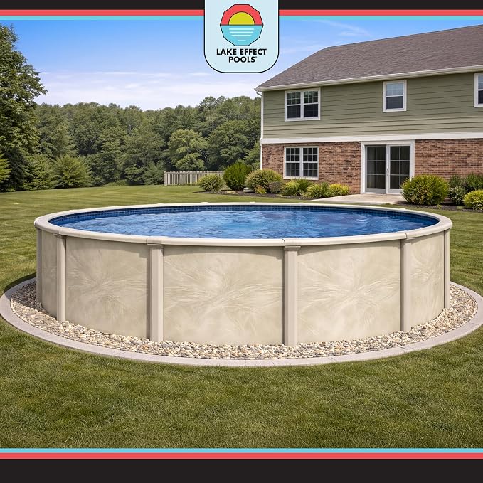 Lake Effect Pools 'Forever' 24 ft Round Above Ground Swimming Pool | 54 Inch Steel Side Walls | Kit Includes: 25 Gauge Overlap Liner & Widemouth Skimmer