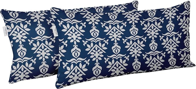 Indoor/Outdoor Polyester Fabric Lumbar Pillow Cover, All-Weather Waterproof Rectangular Cushion Case for Patio Furniture, 12 x 20 Set of 2 - Block-30
