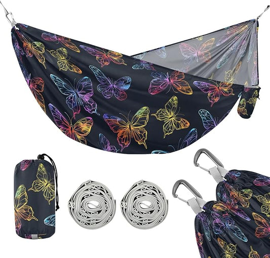 Camping Hammock Outdoor Hammocks for Outside Butterfly Dark Neon Beach Trees Portable Lightweight with Pockets Tree Straps Indoor