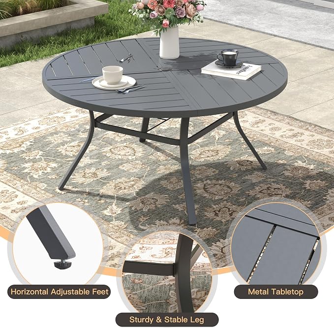 Outdoor Dining Set for 6, 50.1" Outdoor Dining Table with Umbrella Hole and Padded Textilene Patio Swivel Chairs, 7 Pieces Patio Table and Chairs Set for Garden Backyard, Grey and Dark Grey