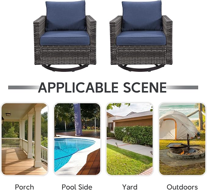 Belord Wicker Chairs Outdoor Bistro Set Oversize Patio Swivel Rocker, Rattan Outdoor Seating Set of 2 Swivel Glider Chairs Wicker Furniture for Porch Deck Backyard with Water-Resistant