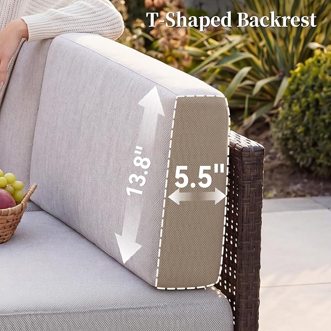 LazySunsets Patio Furniture Set, 8 Pieces Wicker Outdoor Sectional Sofa with 10'' Ultra-Thick Cushions & Ottomans, All-Weather Rattan Conversation Set for Backyard Poolside, Brown/Light Gray