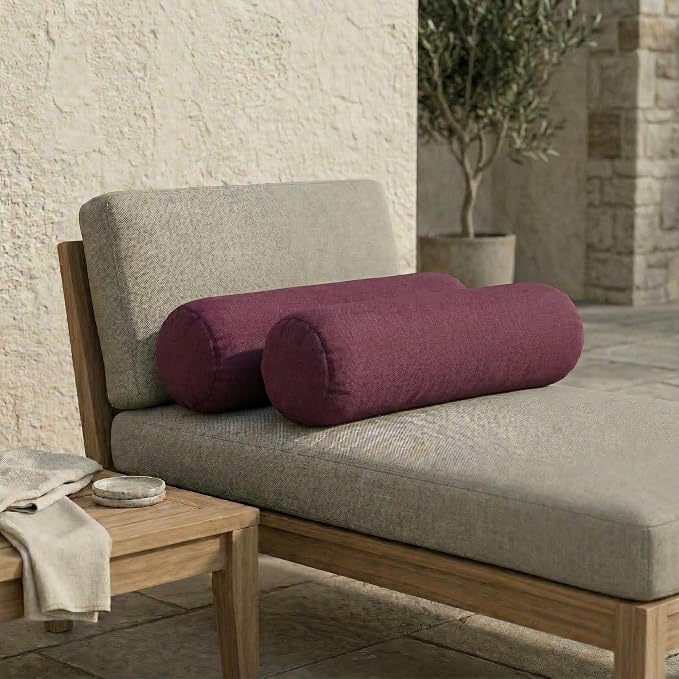 RSH DECOR: Sunbrella Neck Roll Pillows Set of 2 | 20” x 6” | Outdoor Bolster for Patio, Deck, Porch, or Poolside Furniture | Water & Fade-Resistant | Made in USA (Canvas Iris)