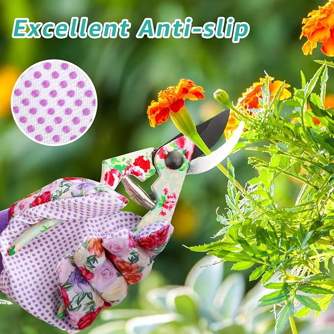 Garden Gloves for Women, Floral Gardening Gloves Ladies Soft Breathable Yard Work Glove Light Working Gloves