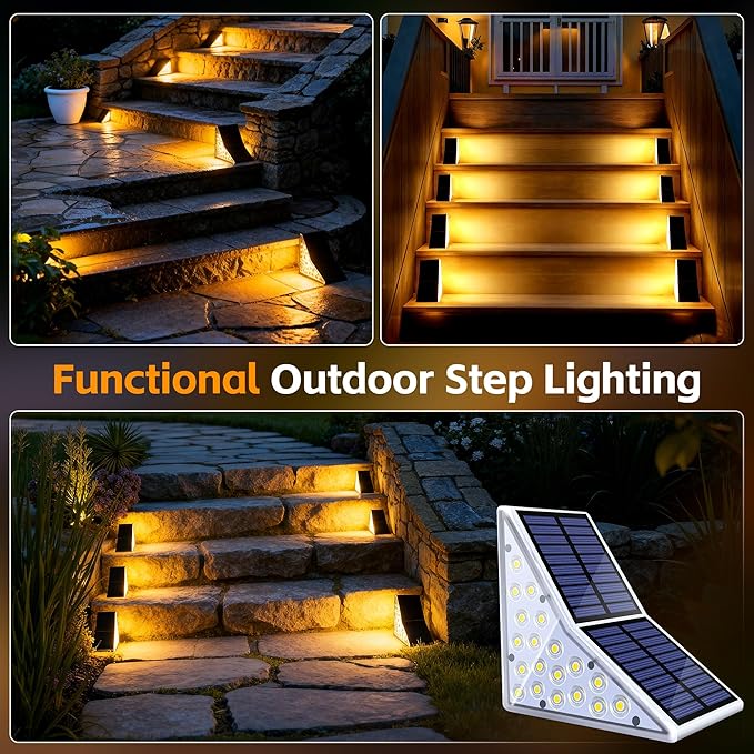Solar Stair Lights Outdoor, Waterproof IP65 Solar Outdoor Lighting, 1200mAh,19 LED,Outdoor Step Lights,for Garden Stairs, Decks, Front Steps Porch and Terrace,3000k Decorative Art(6Pack)