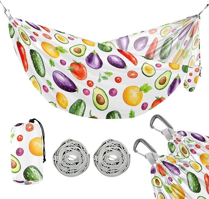 Camping Hammock Outdoor Hammocks for Outside Avocado Tomato Eggplant Beach Trees Portable Lightweight with Pockets Tree Straps Indoor
