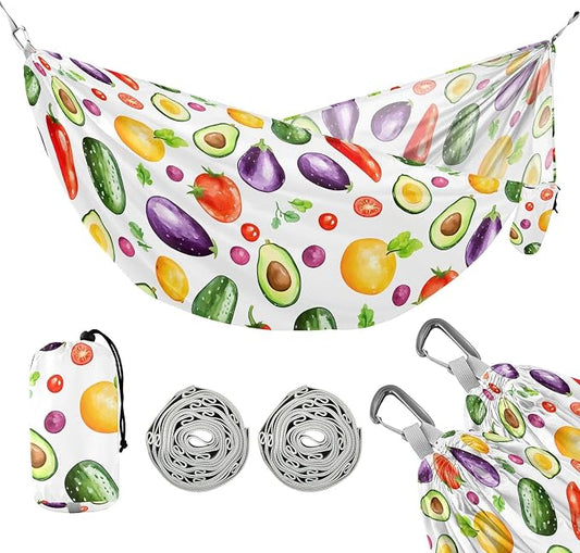 Camping Hammock Outdoor Hammocks for Outside Avocado Tomato Eggplant Beach Trees Portable Lightweight with Pockets Tree Straps Indoor