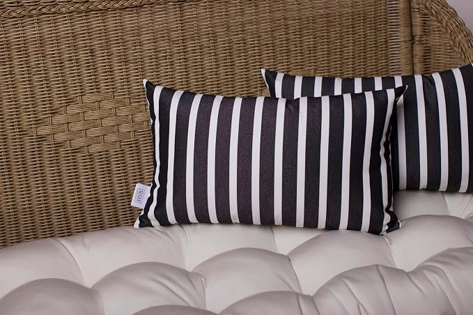 RSH DECOR: Sunbrella Lumbar & Square Pillows Set of 4 | 20" x 12" & 17" x 17" | Water and Fade-Resistant Performance Fabric | Outdoor Throw Pillows for Patio Furniture | Shore Classic
