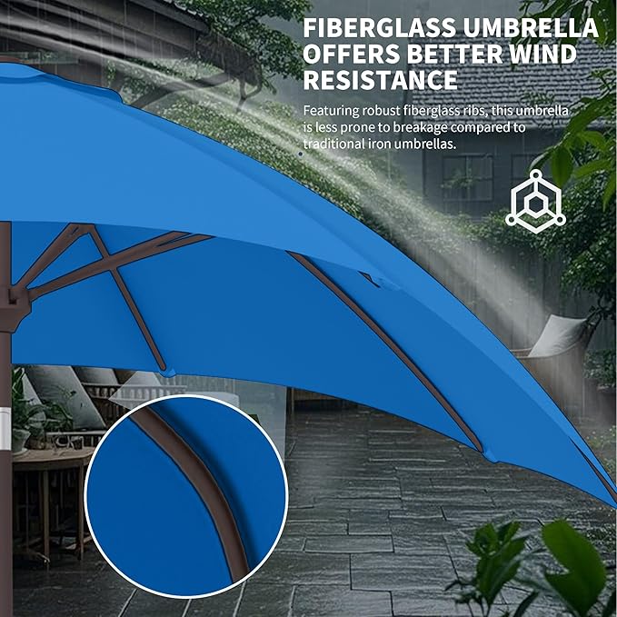 Kingdura 10FT Outdoor Patio Umbrella, Market Table Umbrella with Push Button Tilt and Crank, 8 Sturdy Fiberglass Ribs, UV Protection for Pool, Lawn, Deck, Backyard, Garden (Royal blue)