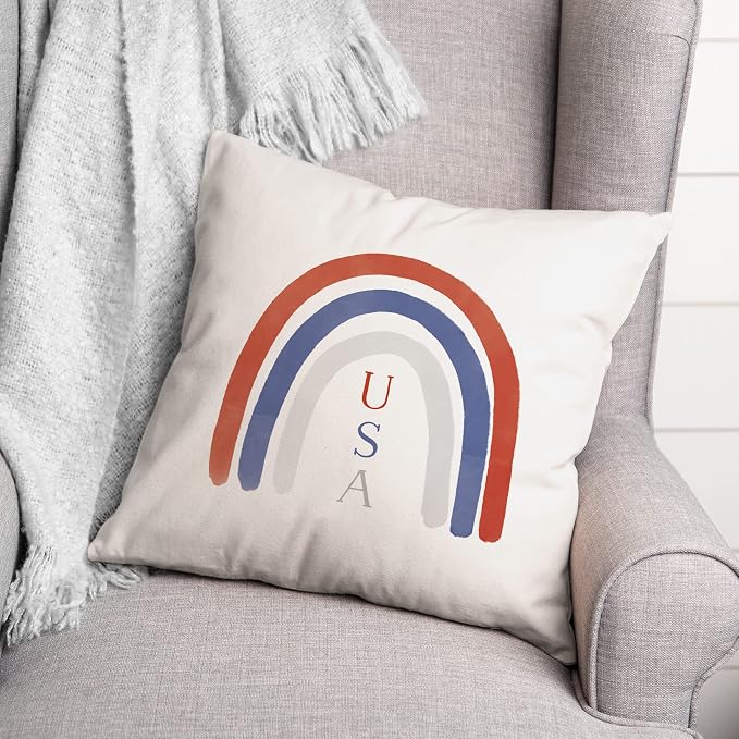 Patriotic USA Rainbow Indoor/Outdoor Pillow | Decorative Pillows for Living Room Couch Bed Sofa Patio, Fluffy Soft Cushion | Water Resistant Multi, 18x18