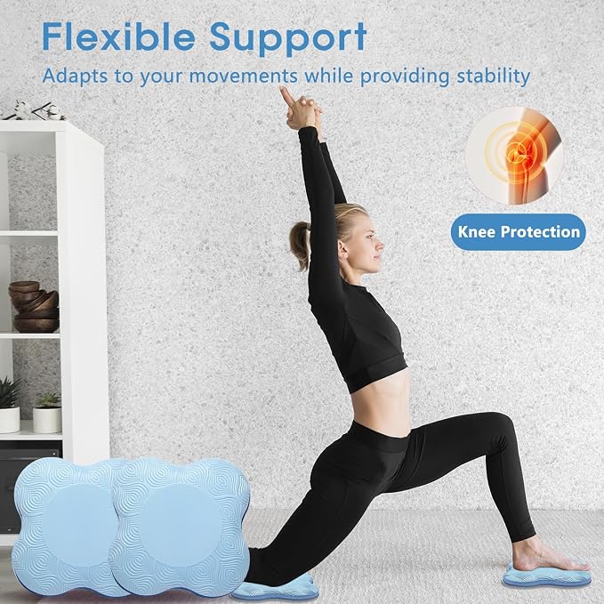 2 Pack Yoga Knee Pads Mat Set - Extra Thick Foam Kneeling Pad Cushion for Knees, Elbows, Wrists, Head - Yoga Essentials for Women Men, Non-Slip Pilates, Meditation, Floor Workouts