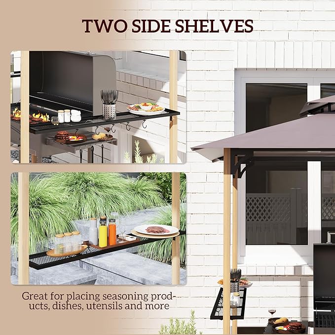 Outsunny 8' x 5' Grill Gazebo, Double Tier Outdoor BBQ Gazebo Shelter with 2 Side Shelves & 10 Hooks, UV and Water Resistant, Barbecue Grill Gazebo for Patio, Garden, Backyard, Beach