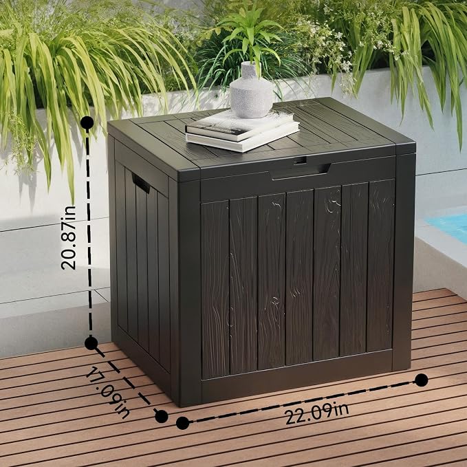 ROJIK 31 Gallon Outdoor Storage Box,Deck Box - Waterproof Patio Furniture, Garden Tools, Cushions, Pool Accessories Storage Bench with Lockable Lid and Side Handles (Black)