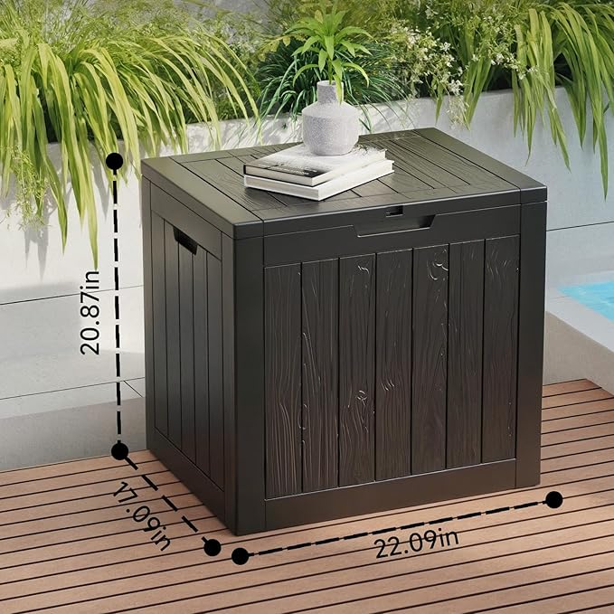 ROJIK Outdoor Storage Housing Deck Box-Waterproof Patio Furniture,Garden Tools,Cushions,Pool Accessories Storage Waterproof Resin Box with Capacity (31 Gal & Black)