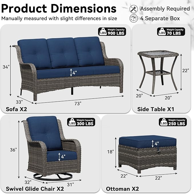 7 Piece Outdoor Wicker Patio Furniture Set, Outdoor Swivel Rocker Patio Chairs Set with Thickened Olefin Cushions, High Back and Deep Seating, Hand-Woven PE Rattan for Porch, Deck
