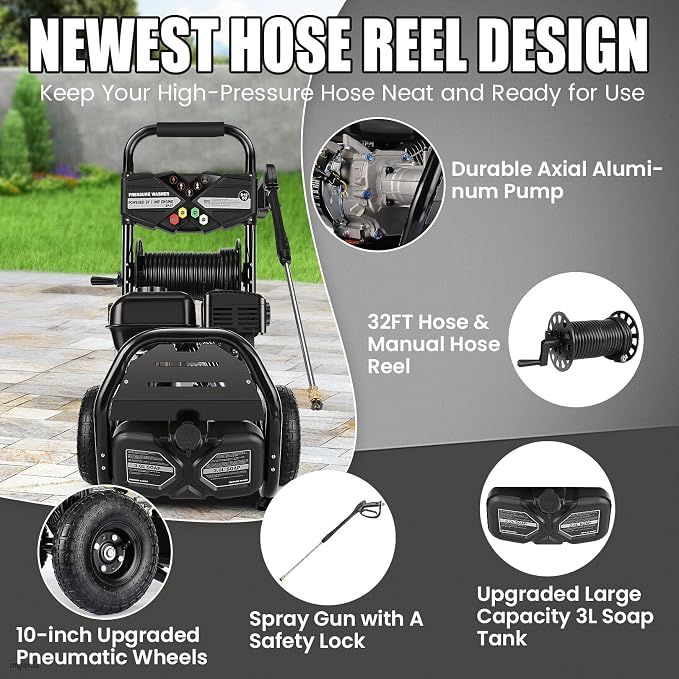 4200PSI Professional Gas Pressure Washer, 4GPM 212CC 7.0 HP 10" Wheels Commercial Gas Power Washer with 3L Foam Bottle 5 Nozzles 32FT Hose for Home Car Fence Driveway (EPA/CARB/ETL Compliant), 77LBS B
