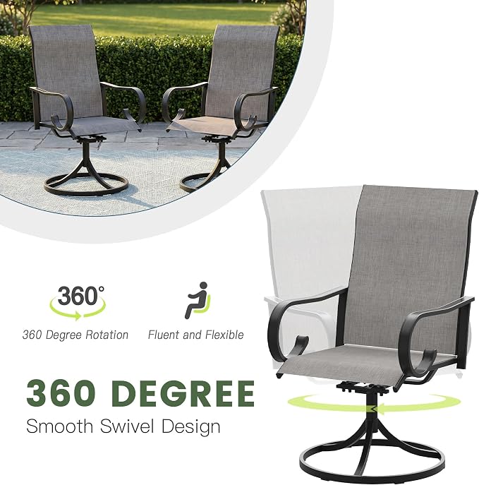 7 Pieces Patio Dining Set, 6 Outdoor Swivel Dining Chairs with 63" Rectangle Metal Outdoor Dining Table with Umbrella Hole for Garden Backyard Deck, Grey & Dark Grey