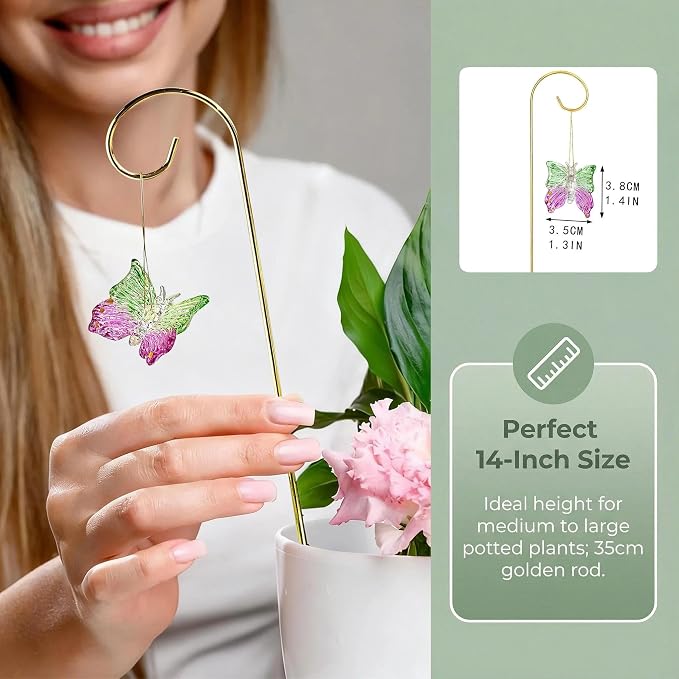 4pcs Blown Glass Butterfly Hanging with Stakes for Garden Decorations | Colorful Butterfly,13.5'' Golden Trellis for Flower Bouquet Outdoor Indoor Plant Pot Flower Bed Home Décor Accessories Gifts