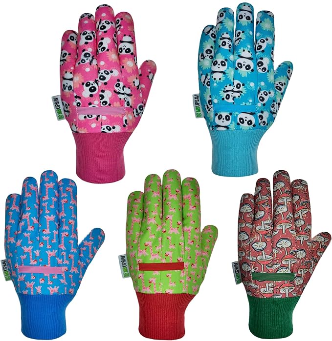 Gardening Gloves for Kids,Toddler,Children,Gift,Cute Pattern,Age3-8 | Canvas,Cute Floral Pattern,Anti-slip Dotted Palm,Soft Knit Wrist,Gardening Gift for Kid,Toddler,Daily Work,Outdoor Activities